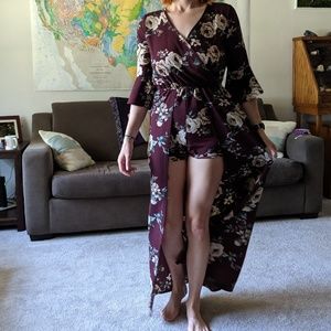 Red floral romper